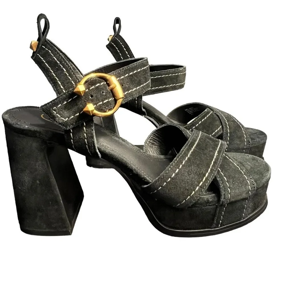 ASH Black Suede Melany Platform Sandal Ankle Strap 70s Retro Size 10 (EU 40)NWOT